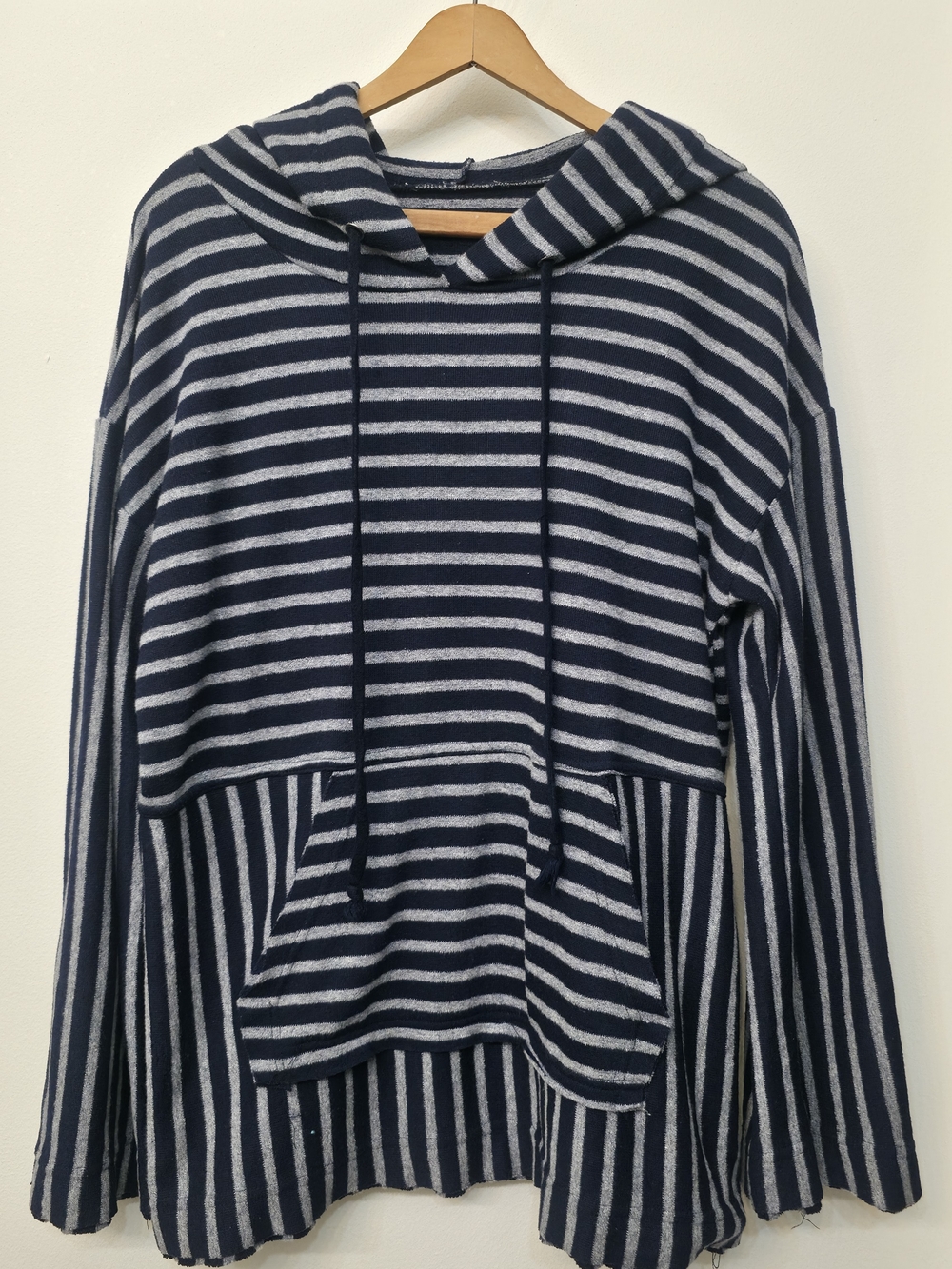 Striped Navy and Gray Hooded Sweater